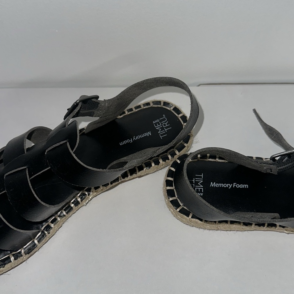 Black Leather Woven Espadrille Sandals - Women - Picture 2 of 3